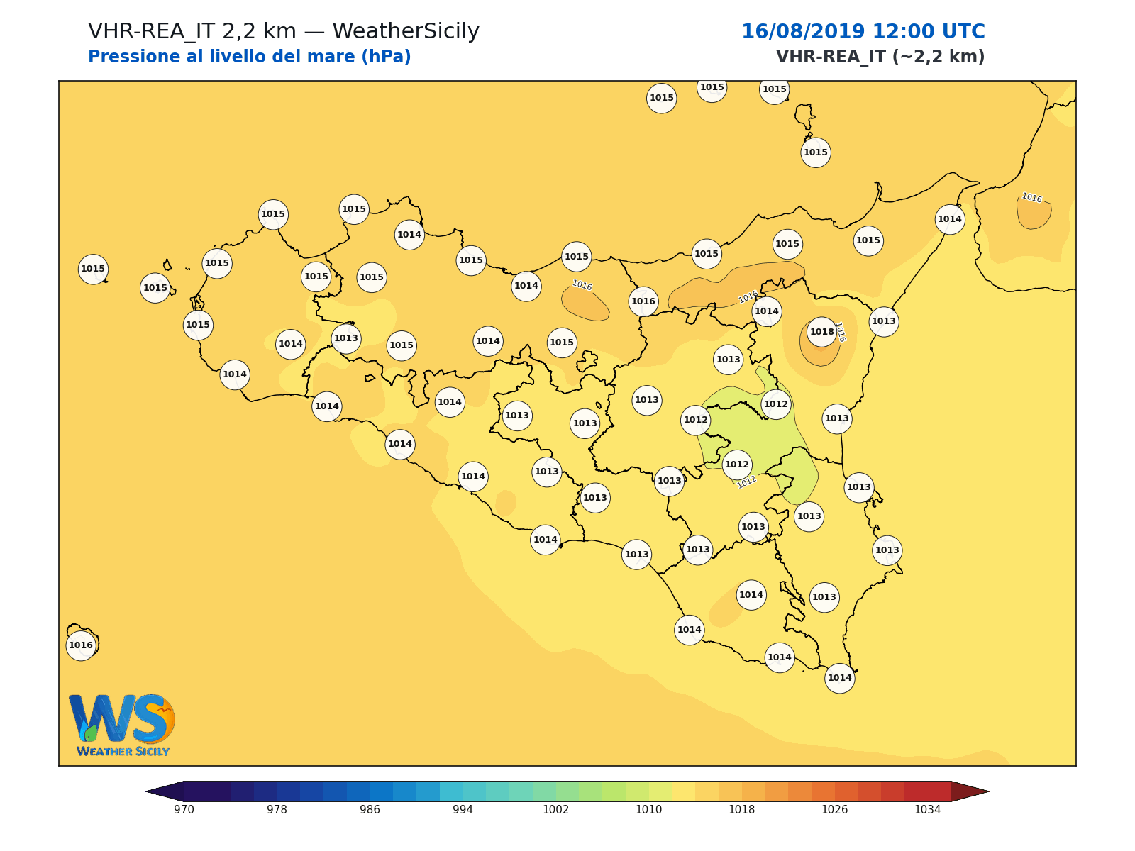 Pressione al livello del mare · 2019081612