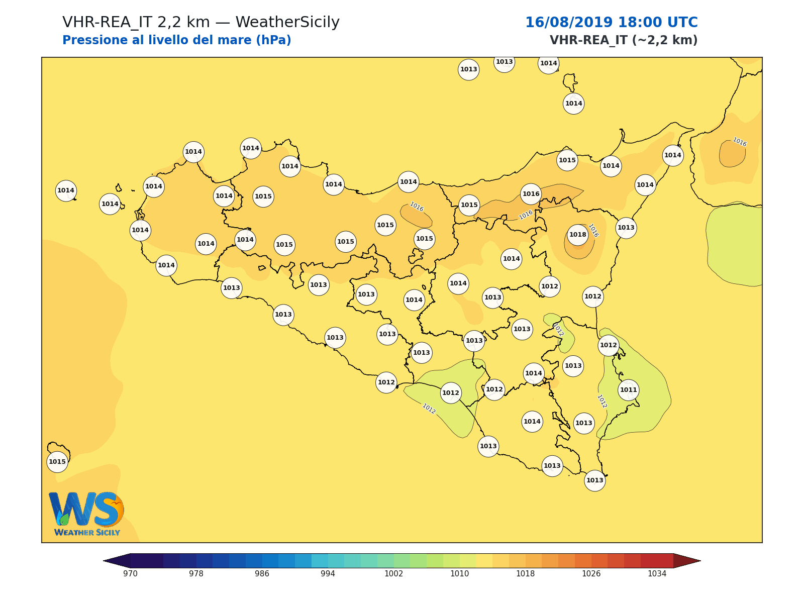 Pressione al livello del mare · 2019081618