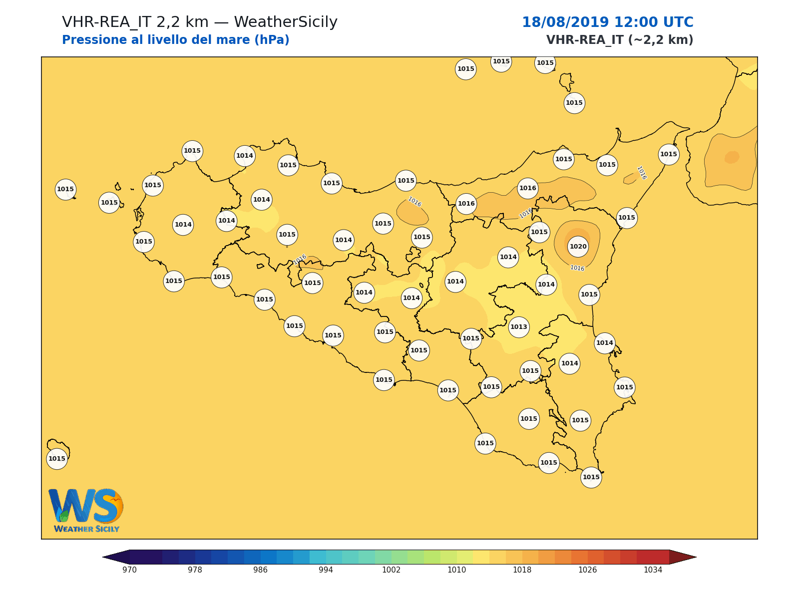 Pressione al livello del mare · 2019081812