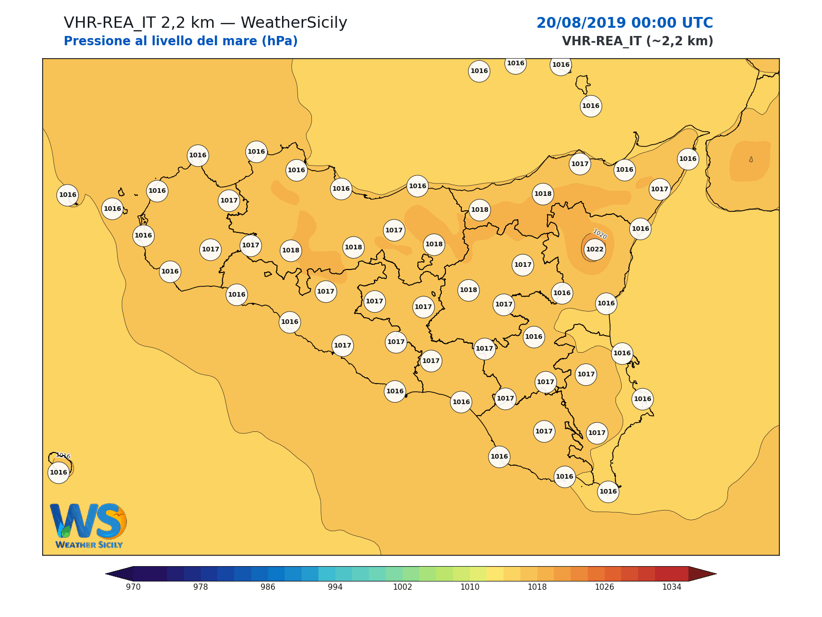 Pressione al livello del mare · 2019082000
