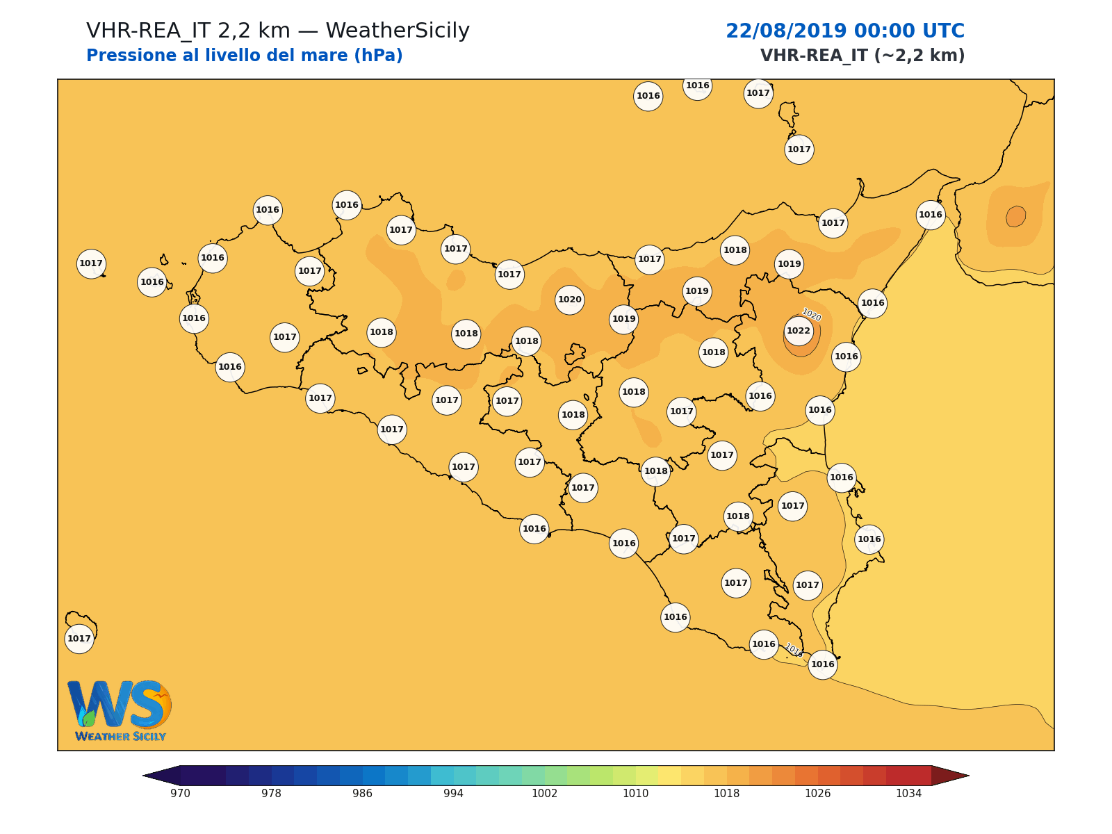 Pressione al livello del mare · 2019082200