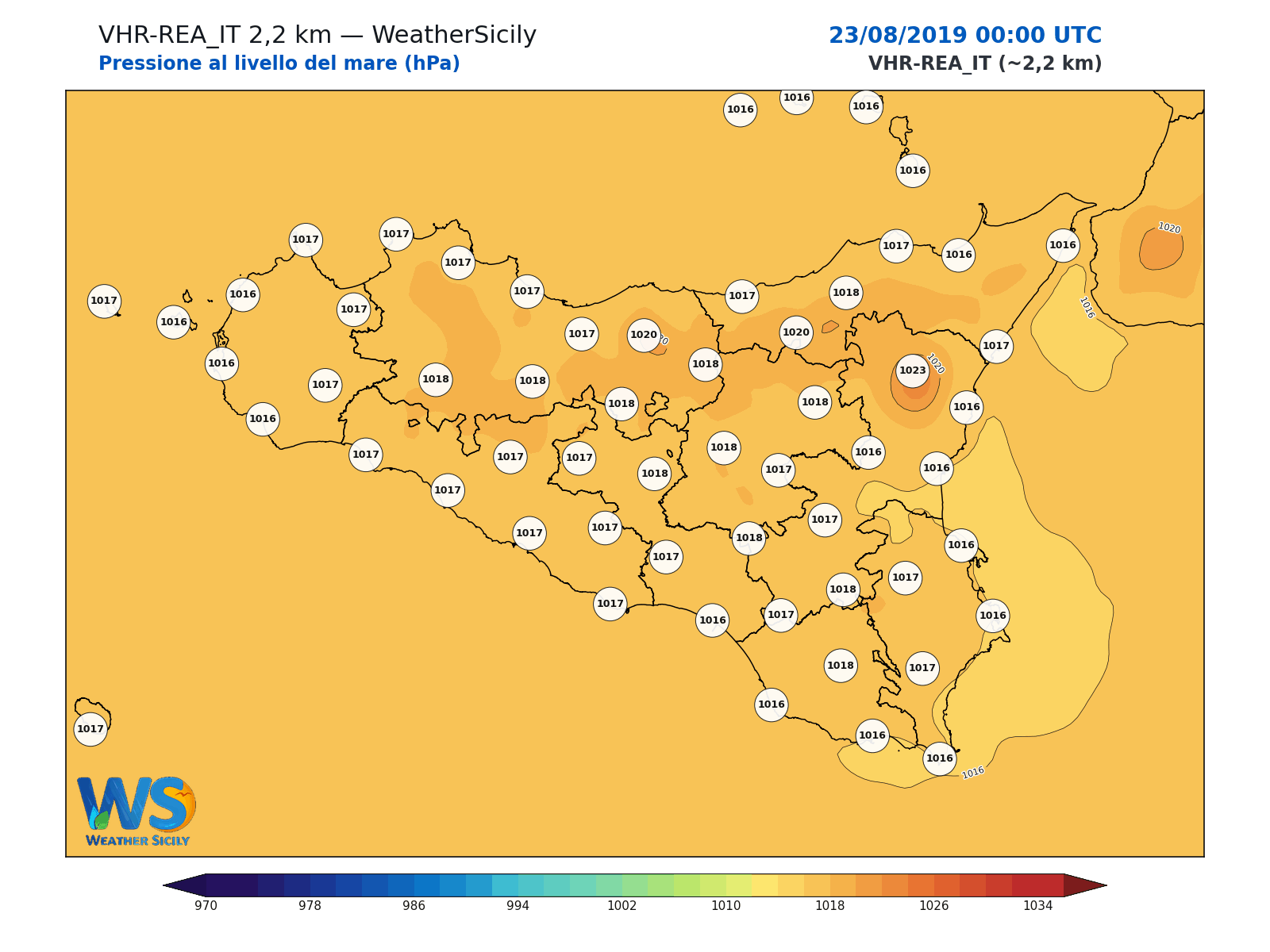 Pressione al livello del mare · 2019082300