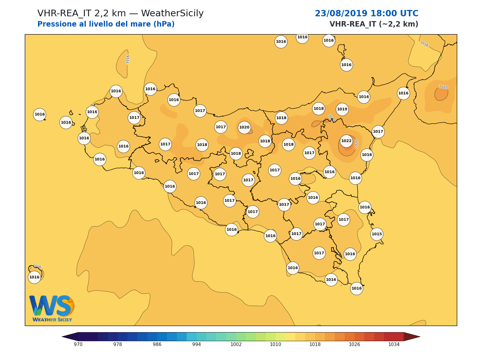 Pressione al livello del mare · 2019082318