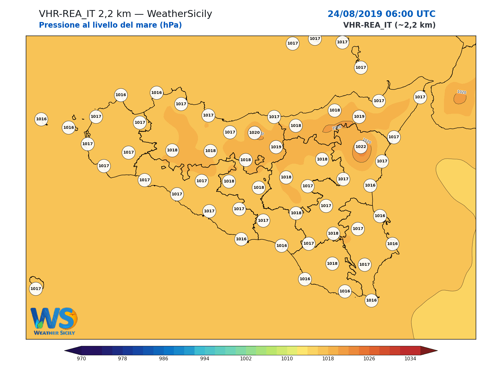 Pressione al livello del mare · 2019082406