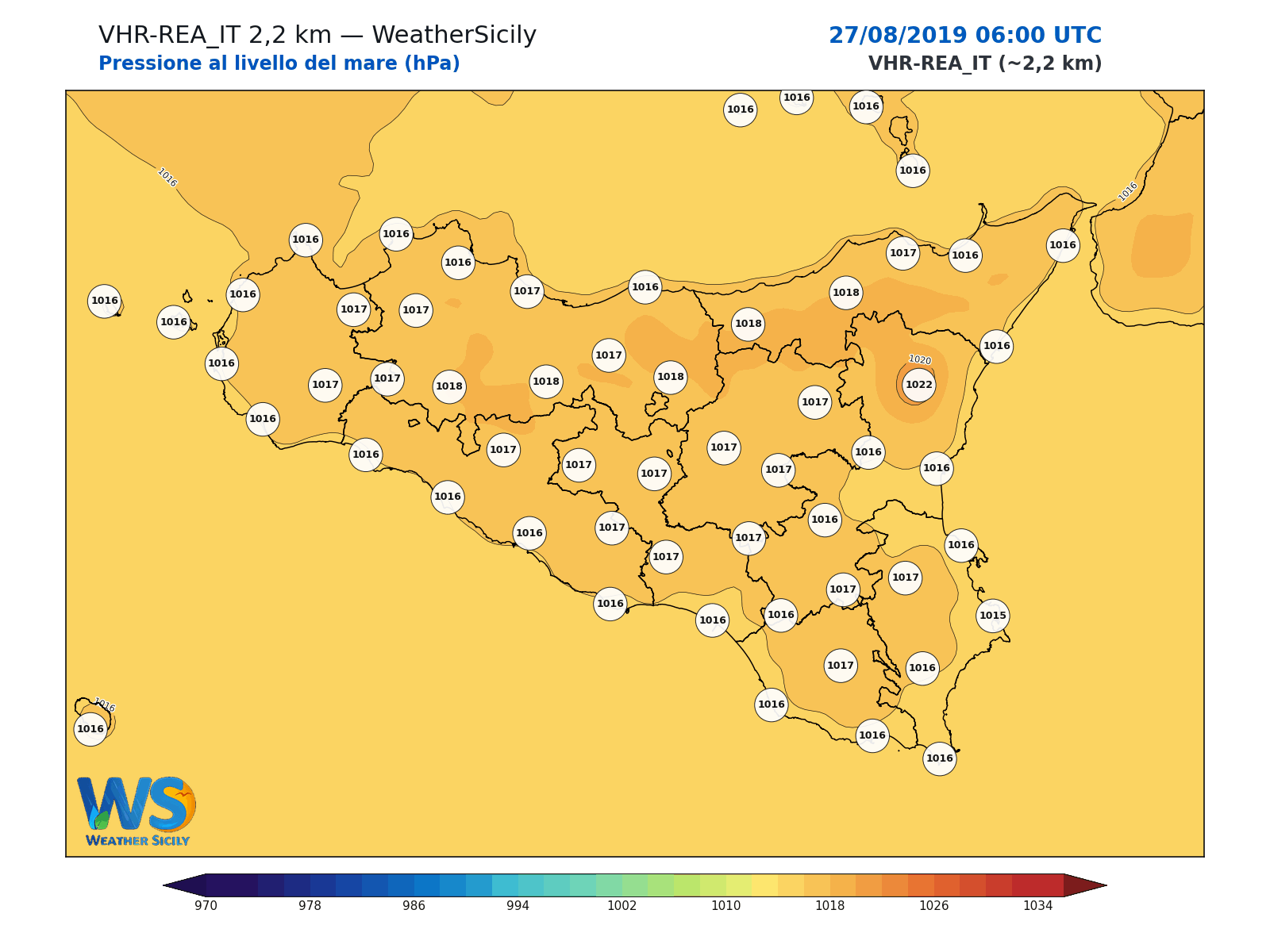 Pressione al livello del mare · 2019082706