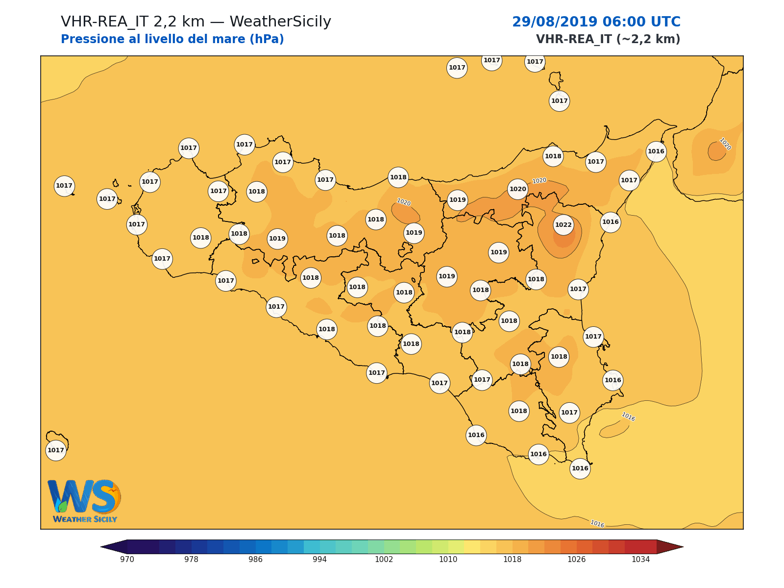 Pressione al livello del mare · 2019082906