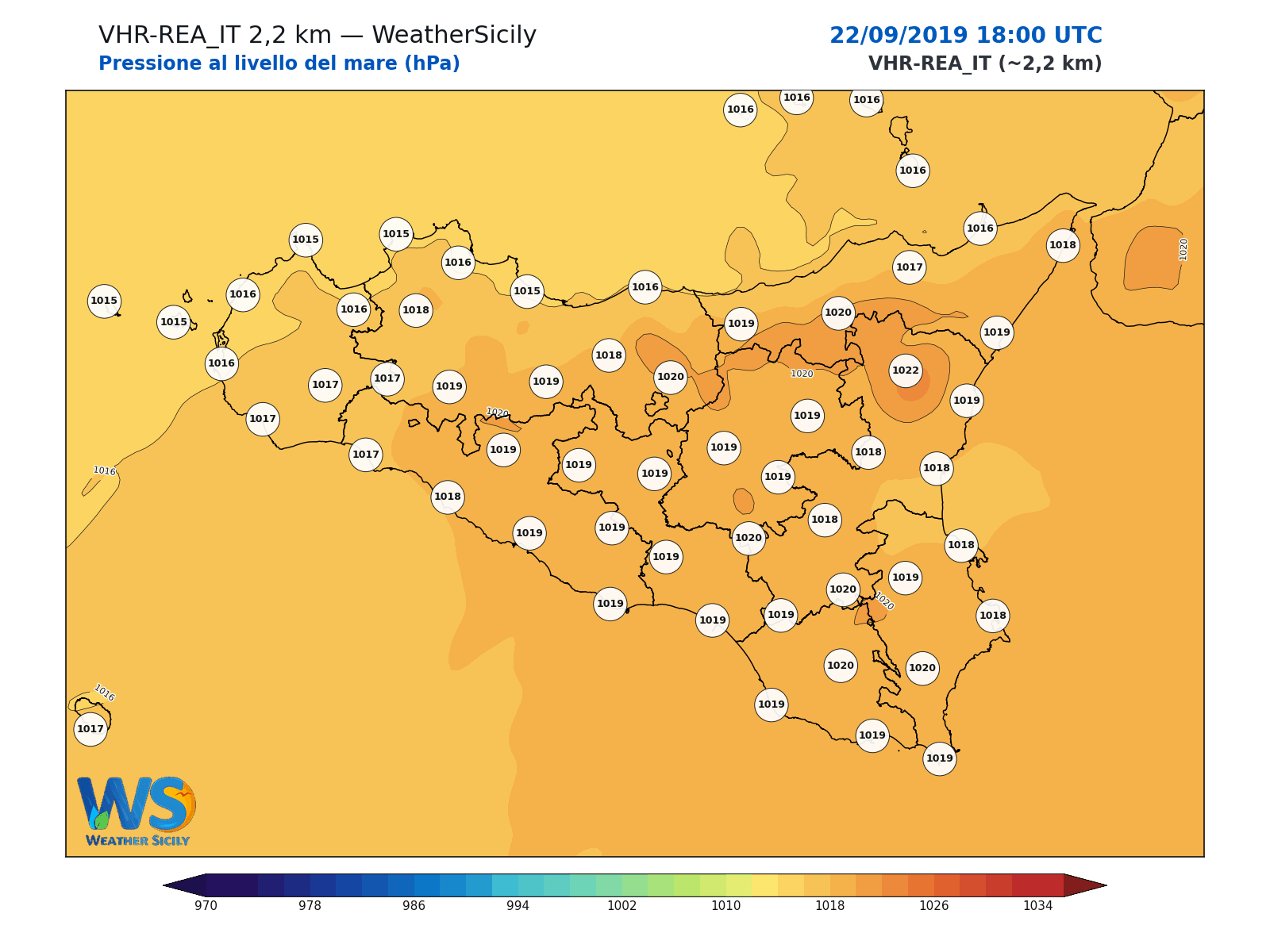 Pressione al livello del mare · 2019092218