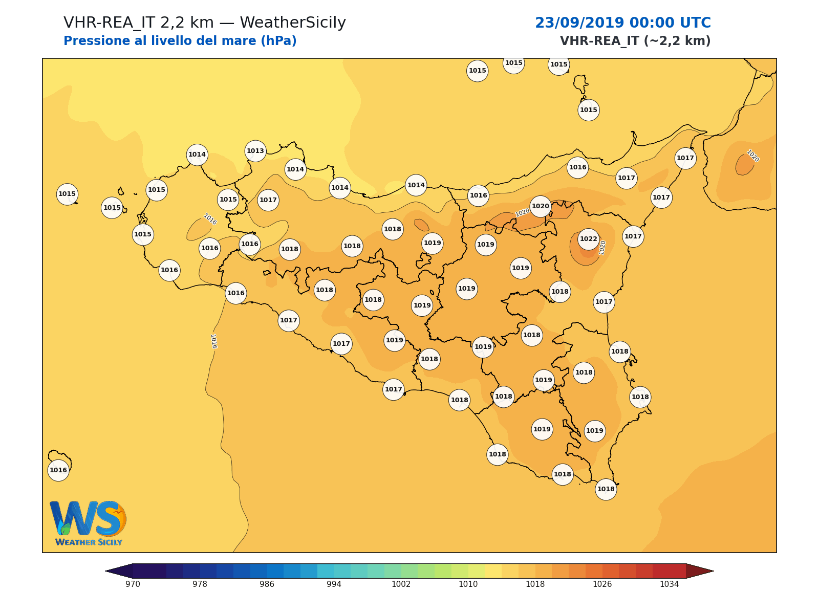 Pressione al livello del mare · 2019092300