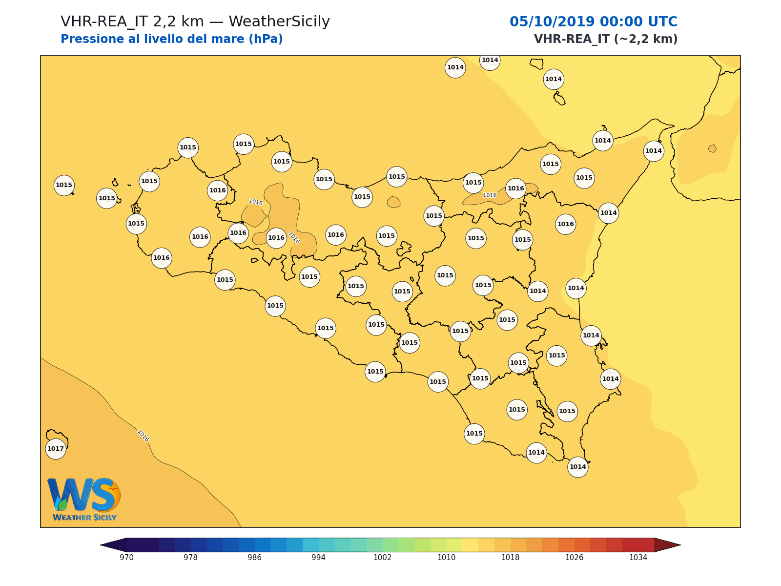 Pressione al livello del mare · 2019100500