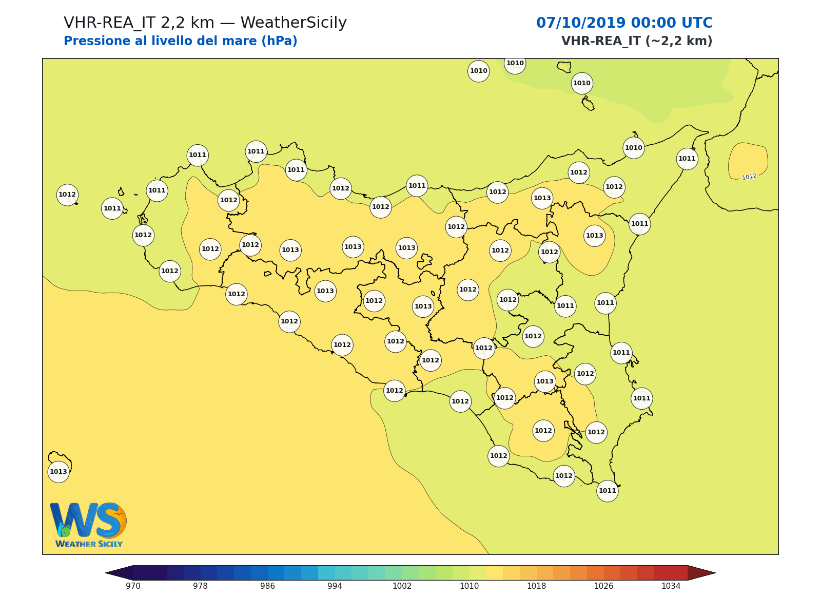 Pressione al livello del mare · 2019100700