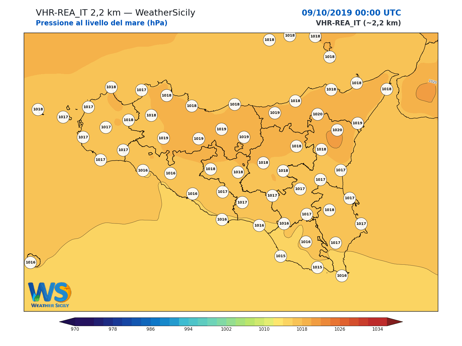 Pressione al livello del mare · 2019100900
