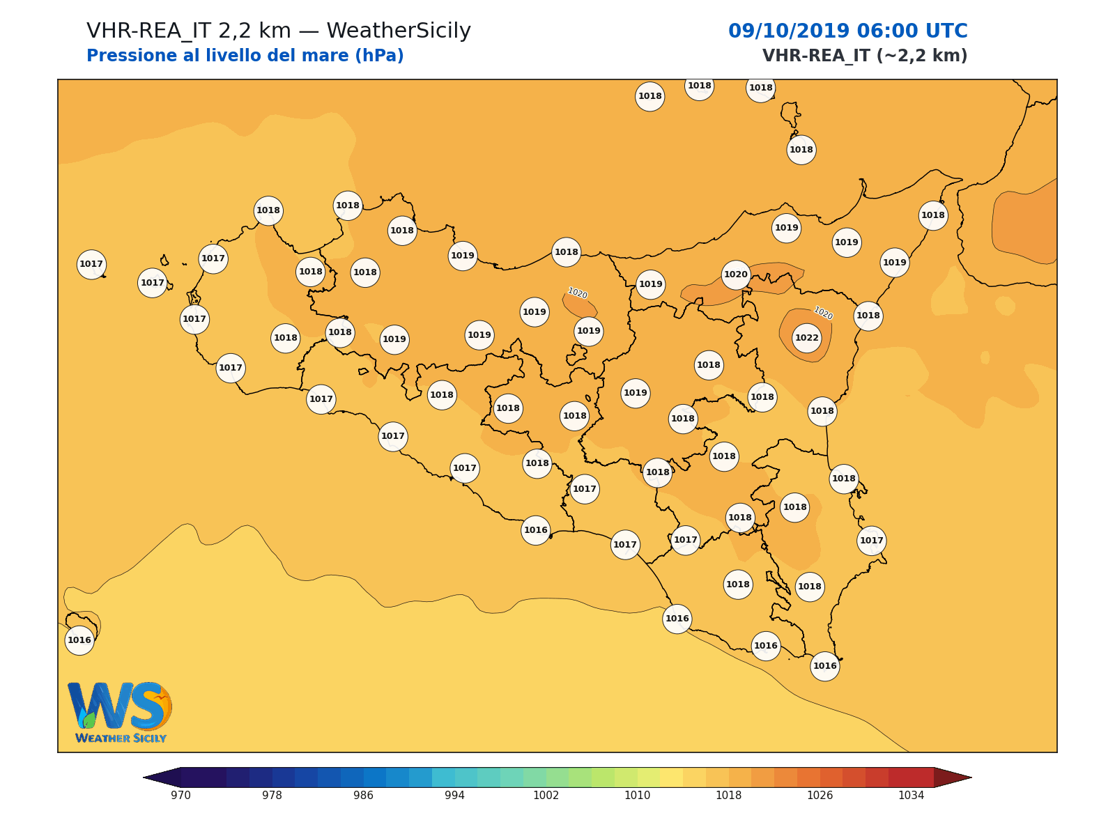 Pressione al livello del mare · 2019100906