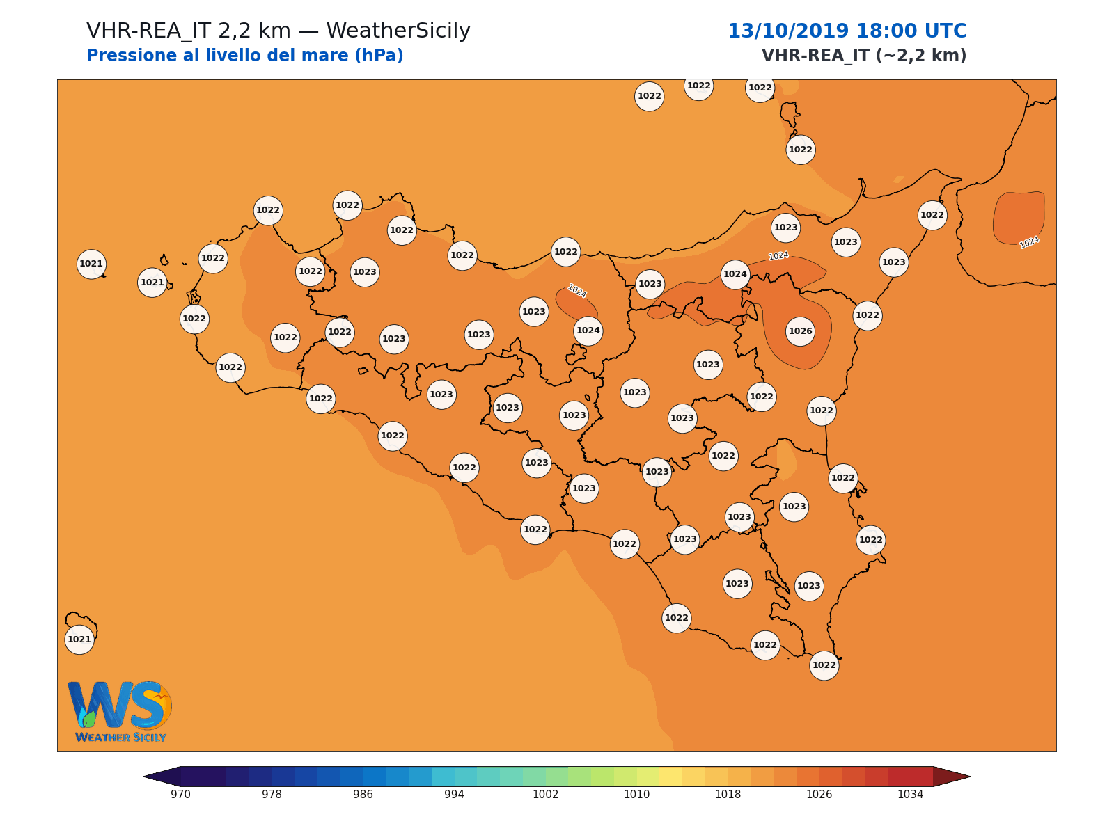 Pressione al livello del mare · 2019101318