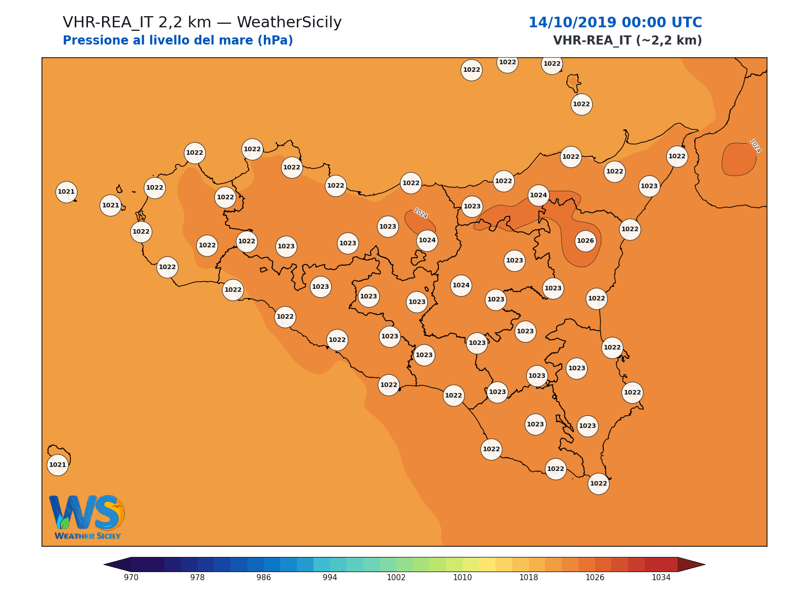 Pressione al livello del mare · 2019101400