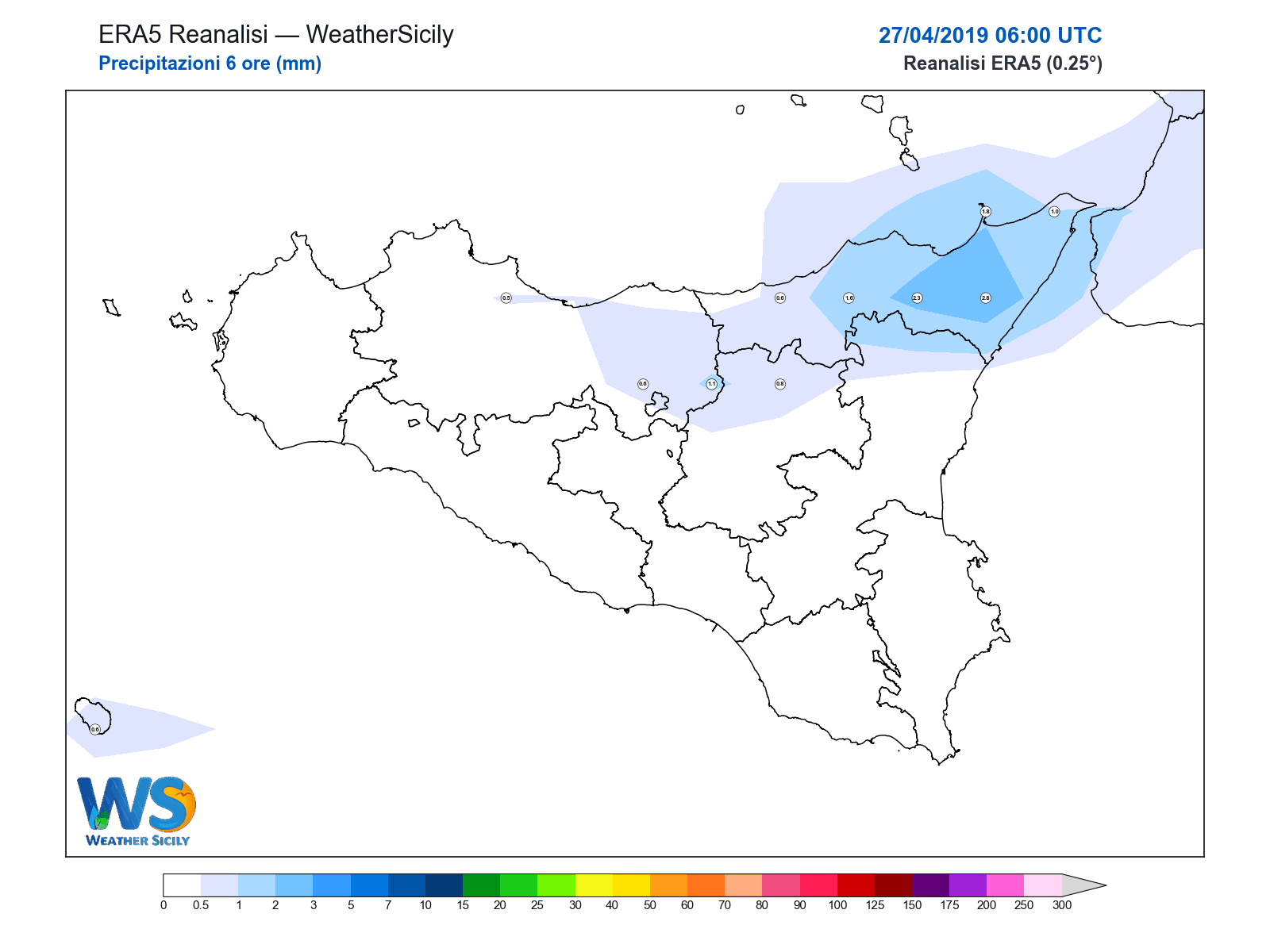 Precipitazioni (6 ore) · 2019042706