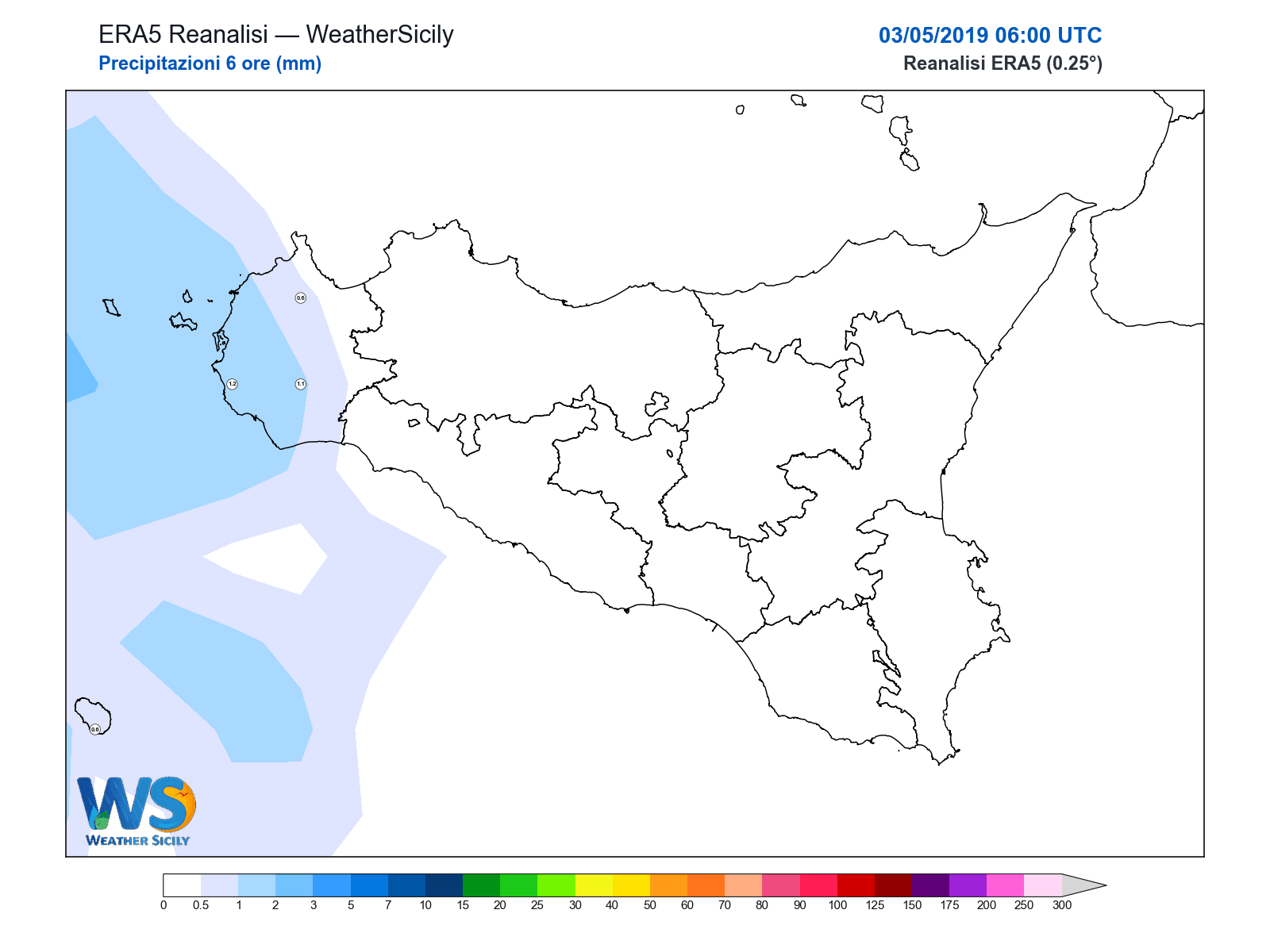 Precipitazioni (6 ore) · 2019050306