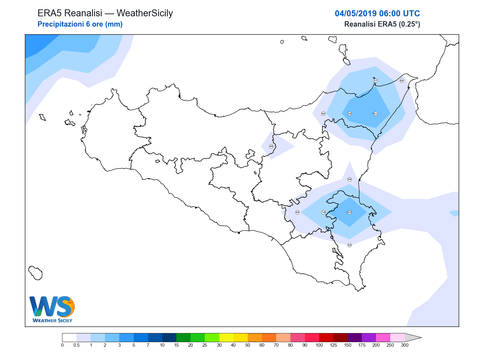 Precipitazioni (6 ore) · 2019050406