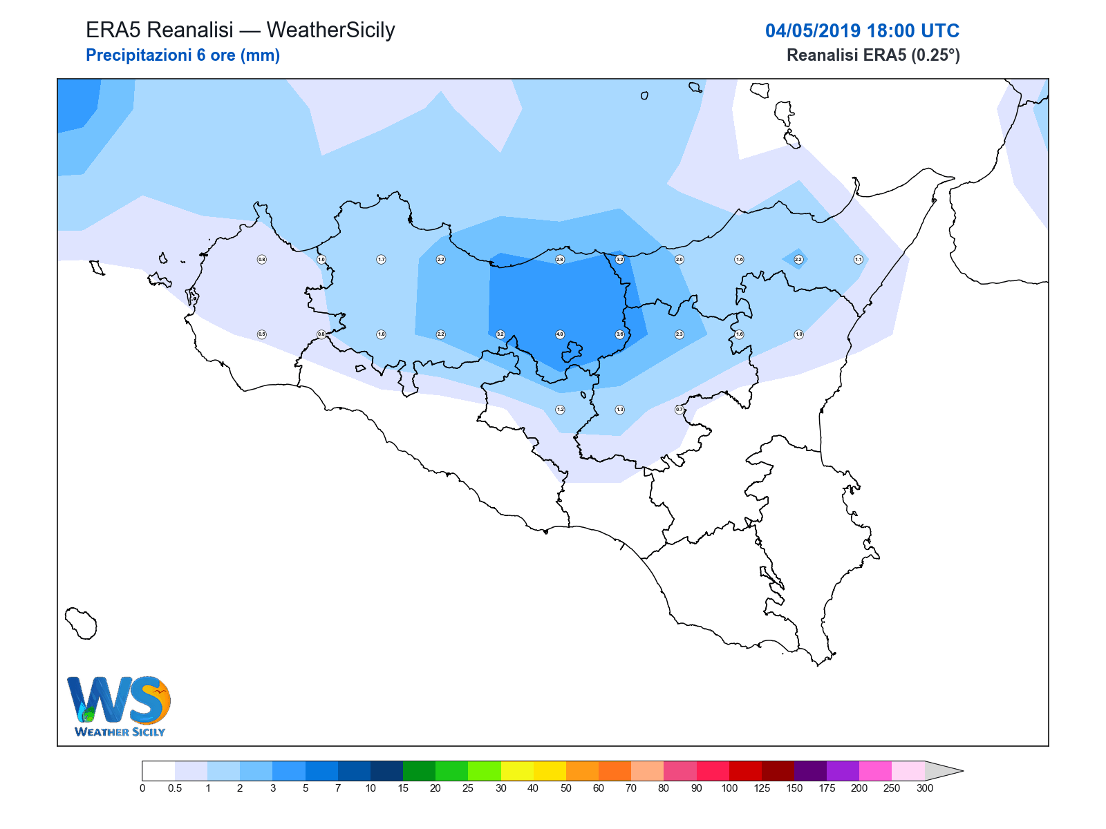 Precipitazioni (6 ore) · 2019050418