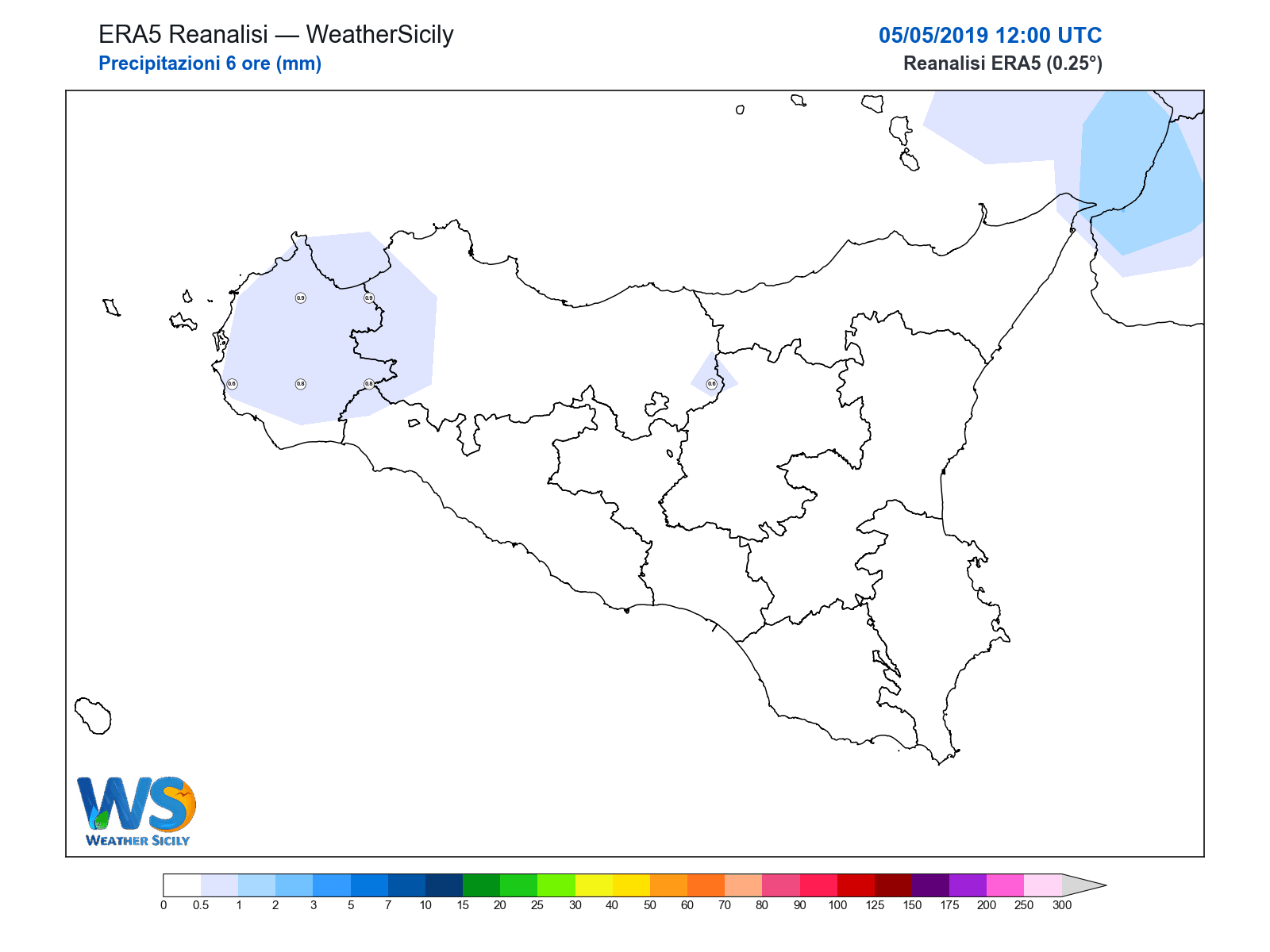Precipitazioni (6 ore) · 2019050512