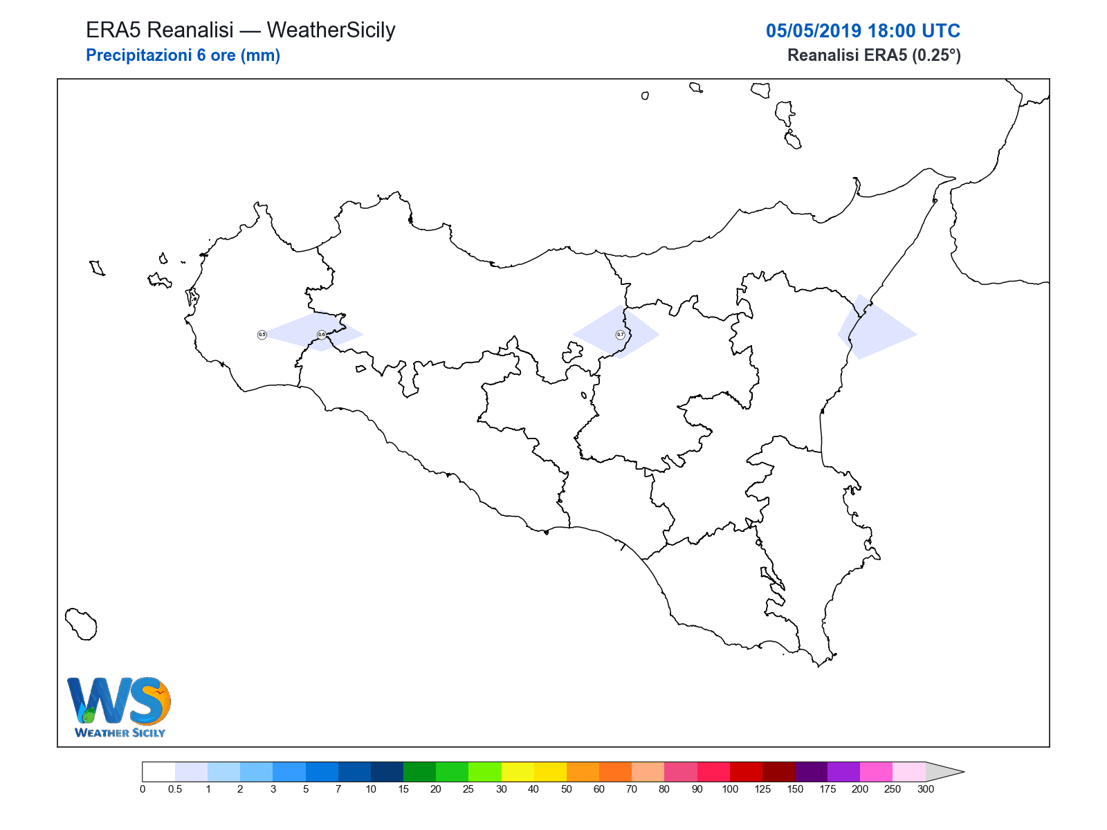 Precipitazioni (6 ore) · 2019050518