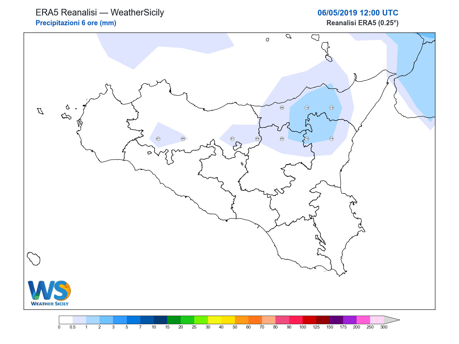 Precipitazioni (6 ore) · 2019050612