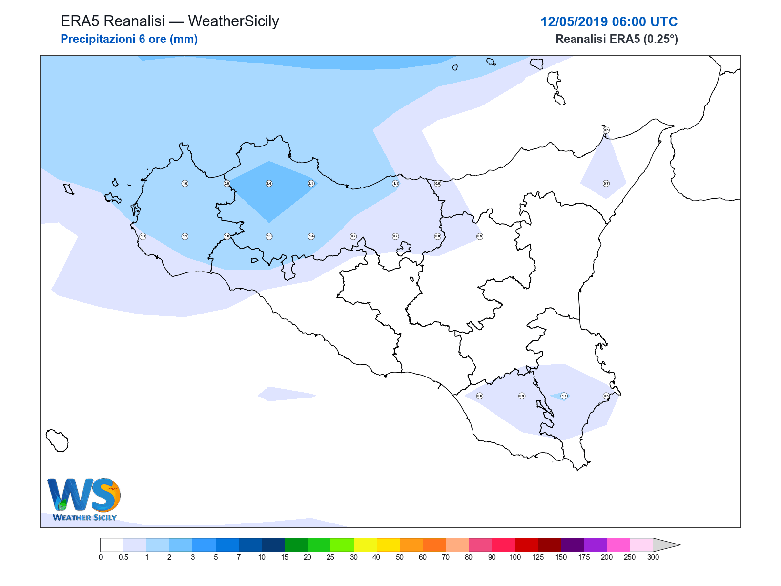 Precipitazioni (6 ore) · 2019051206