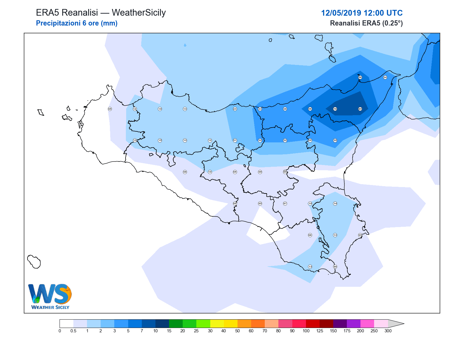 Precipitazioni (6 ore) · 2019051212