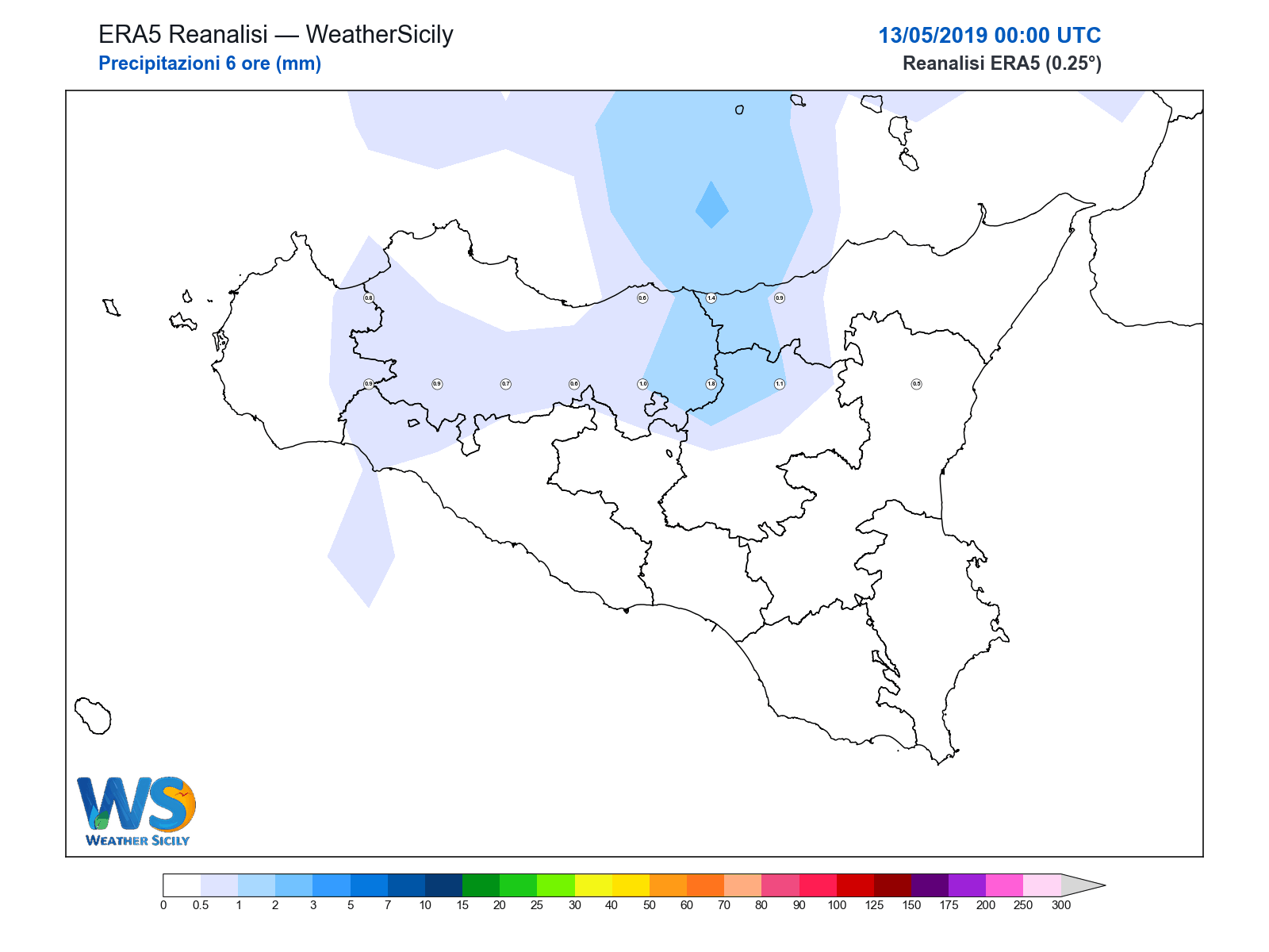Precipitazioni (6 ore) · 2019051300