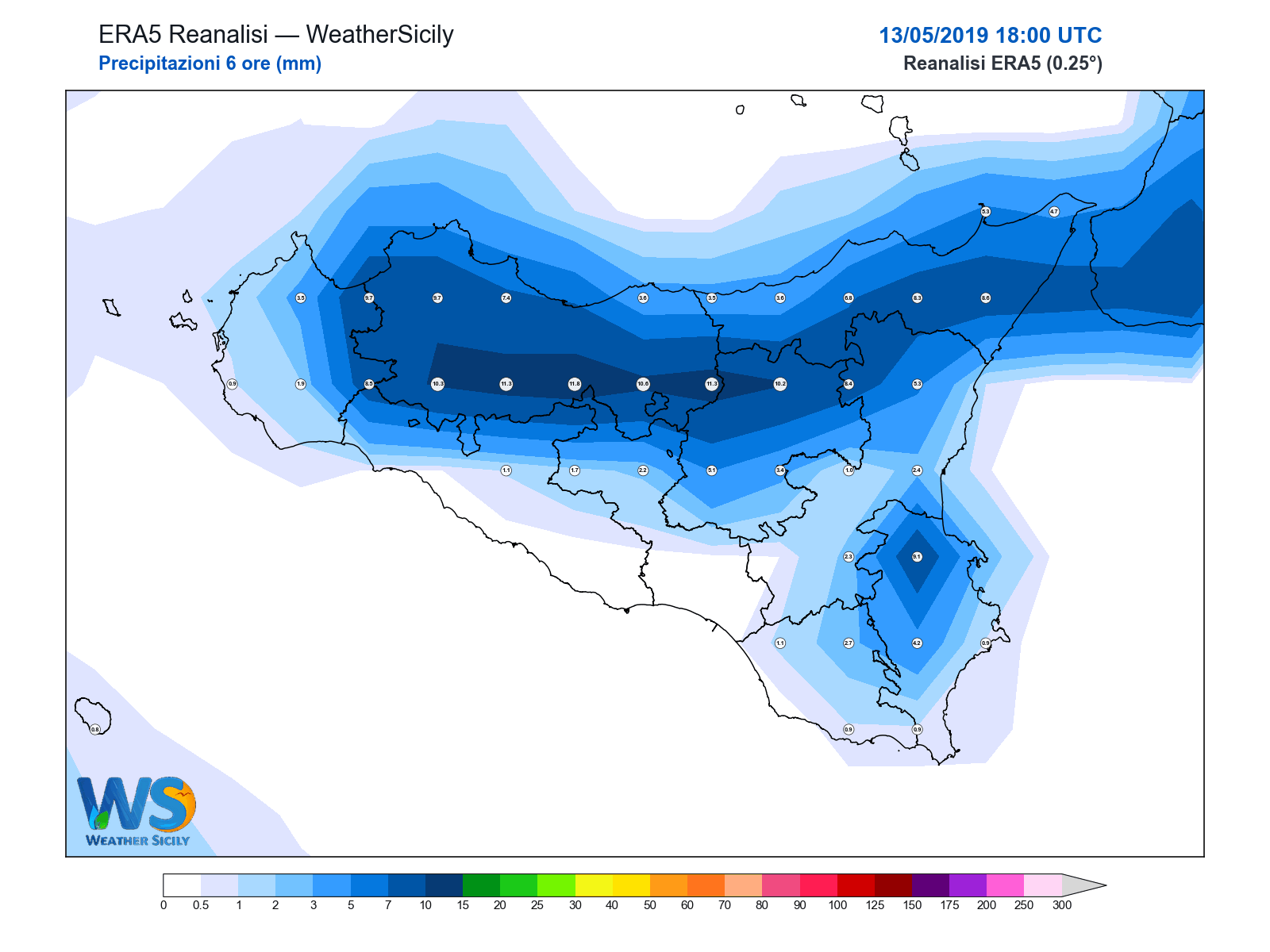 Precipitazioni (6 ore) · 2019051318
