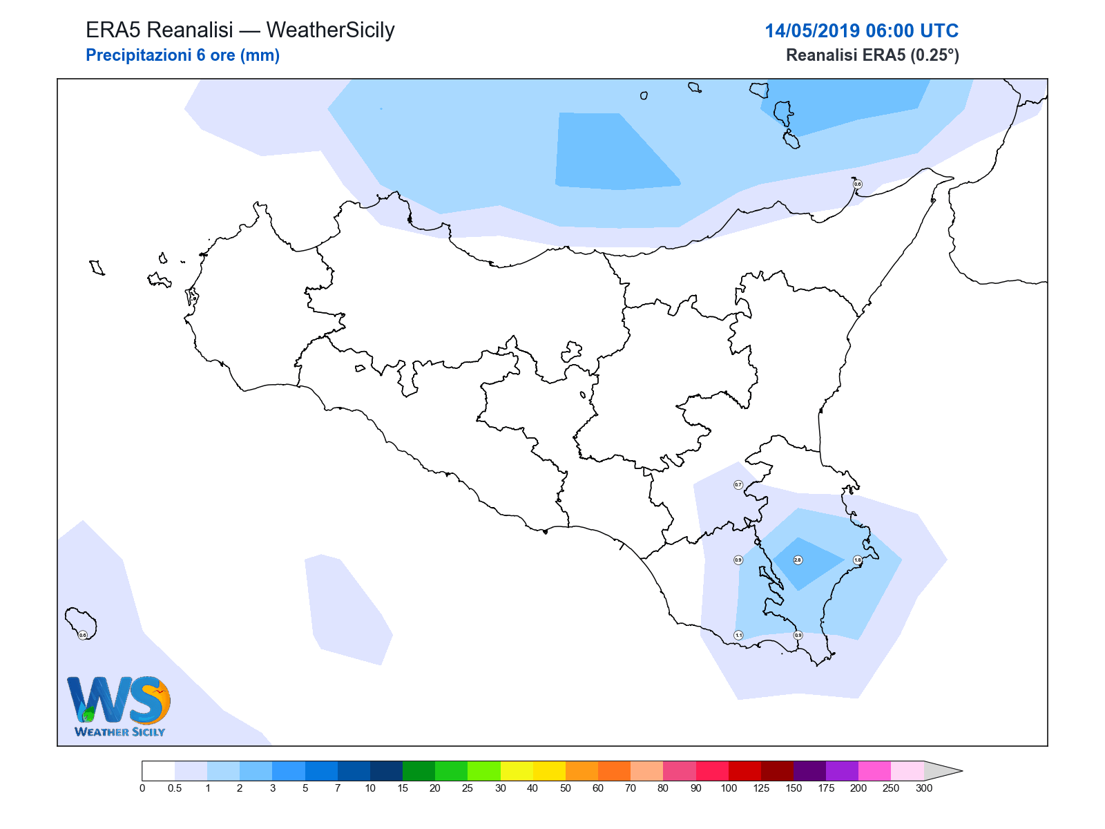 Precipitazioni (6 ore) · 2019051406