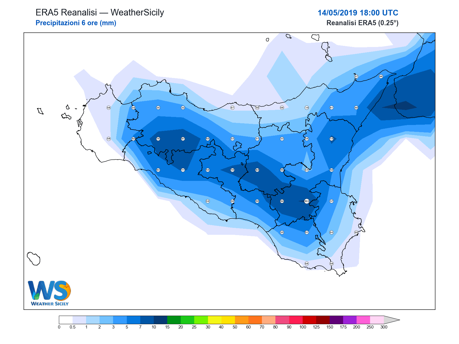 Precipitazioni (6 ore) · 2019051418