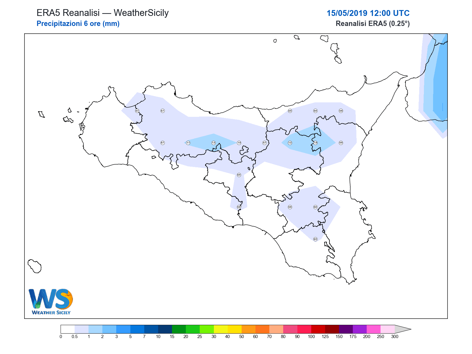 Precipitazioni (6 ore) · 2019051512