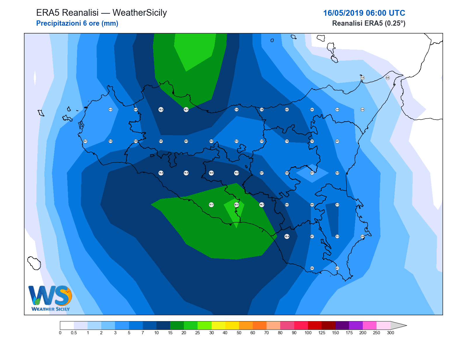 Precipitazioni (6 ore) · 2019051606