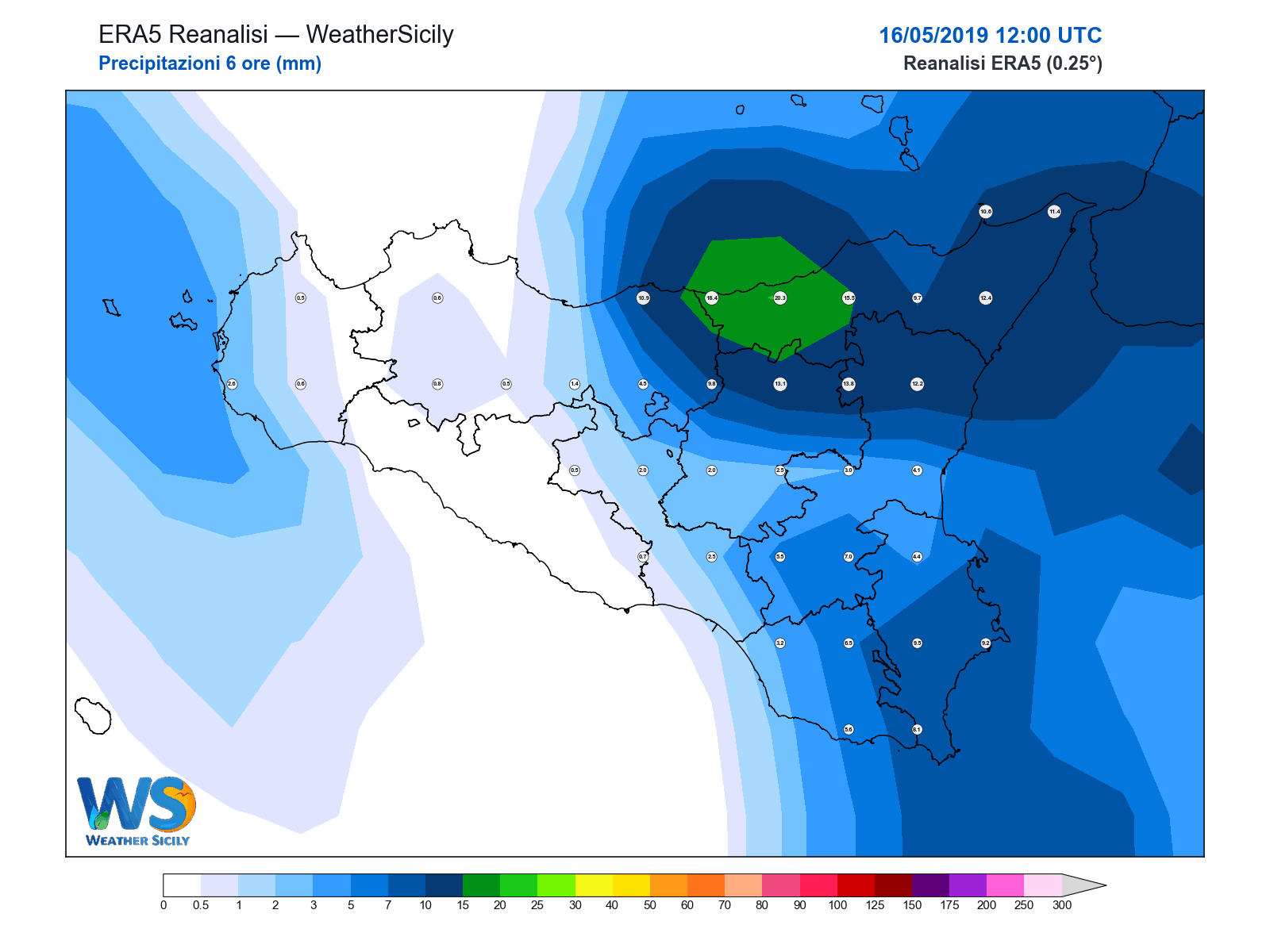Precipitazioni (6 ore) · 2019051612