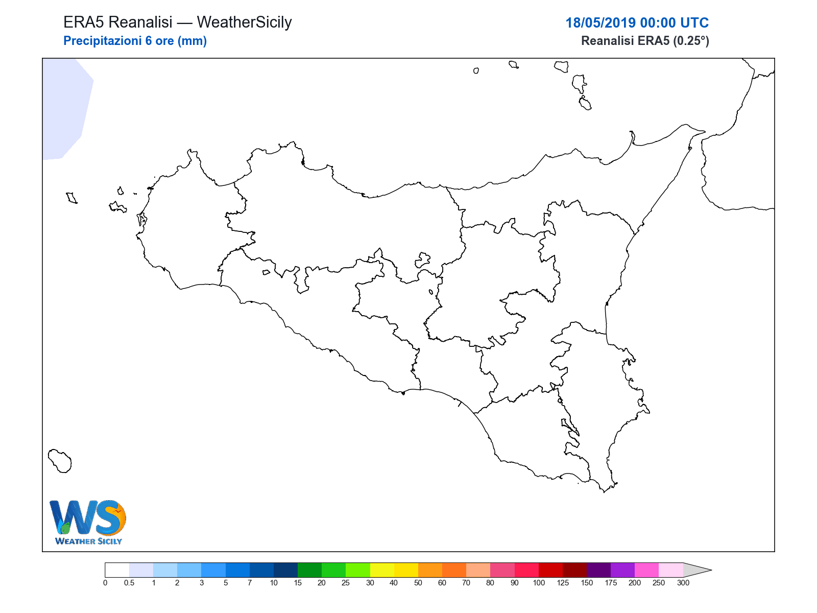 Precipitazioni (6 ore) · 2019051800