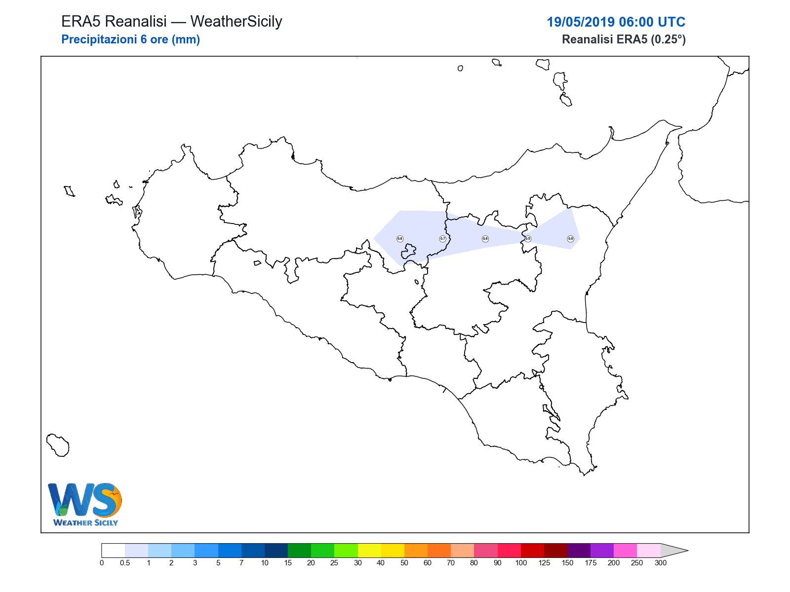 Precipitazioni (6 ore) · 2019051906