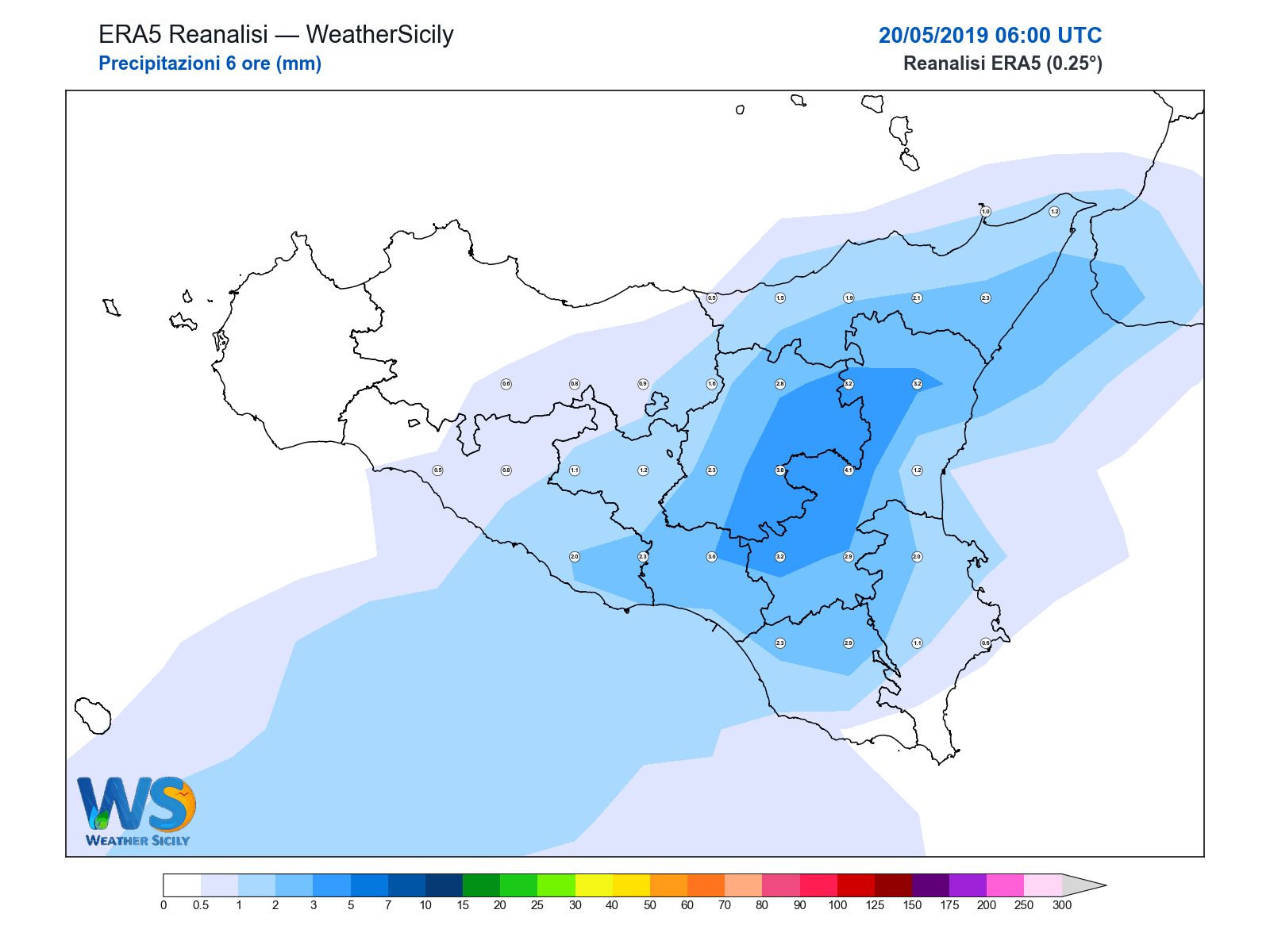 Precipitazioni (6 ore) · 2019052006