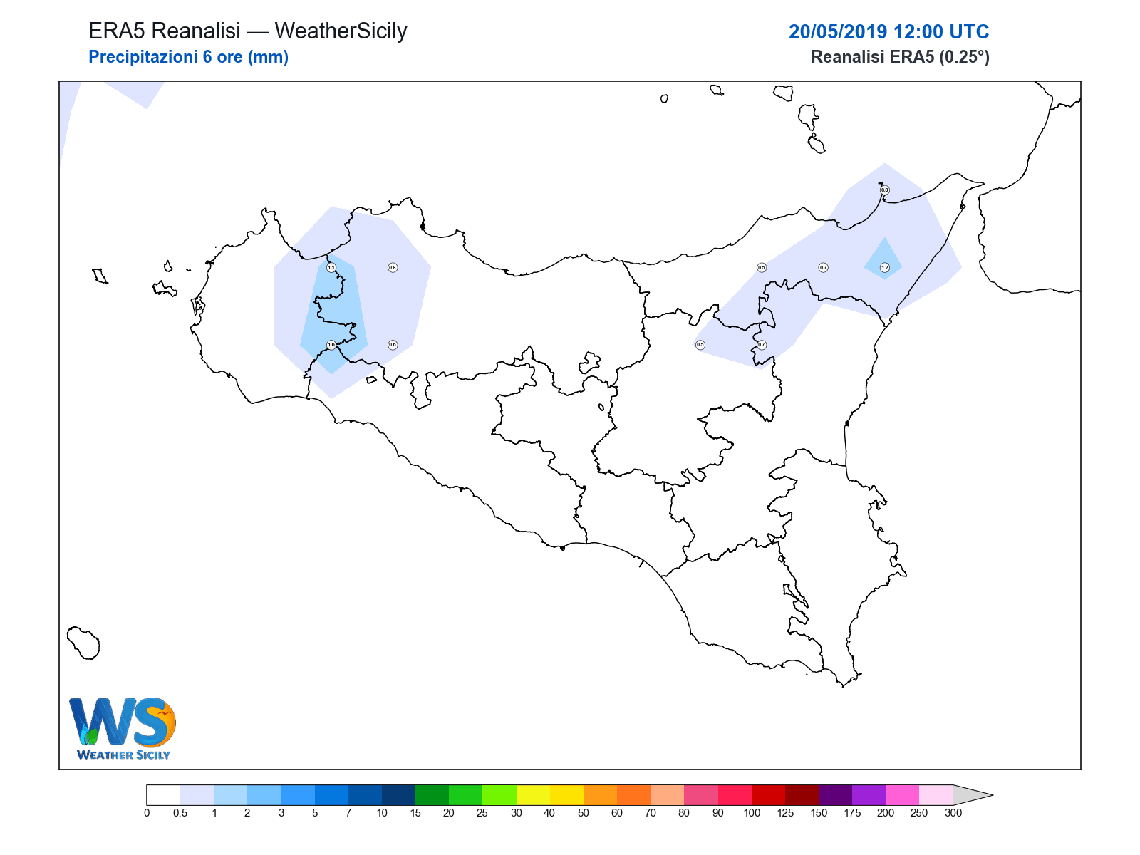 Precipitazioni (6 ore) · 2019052012