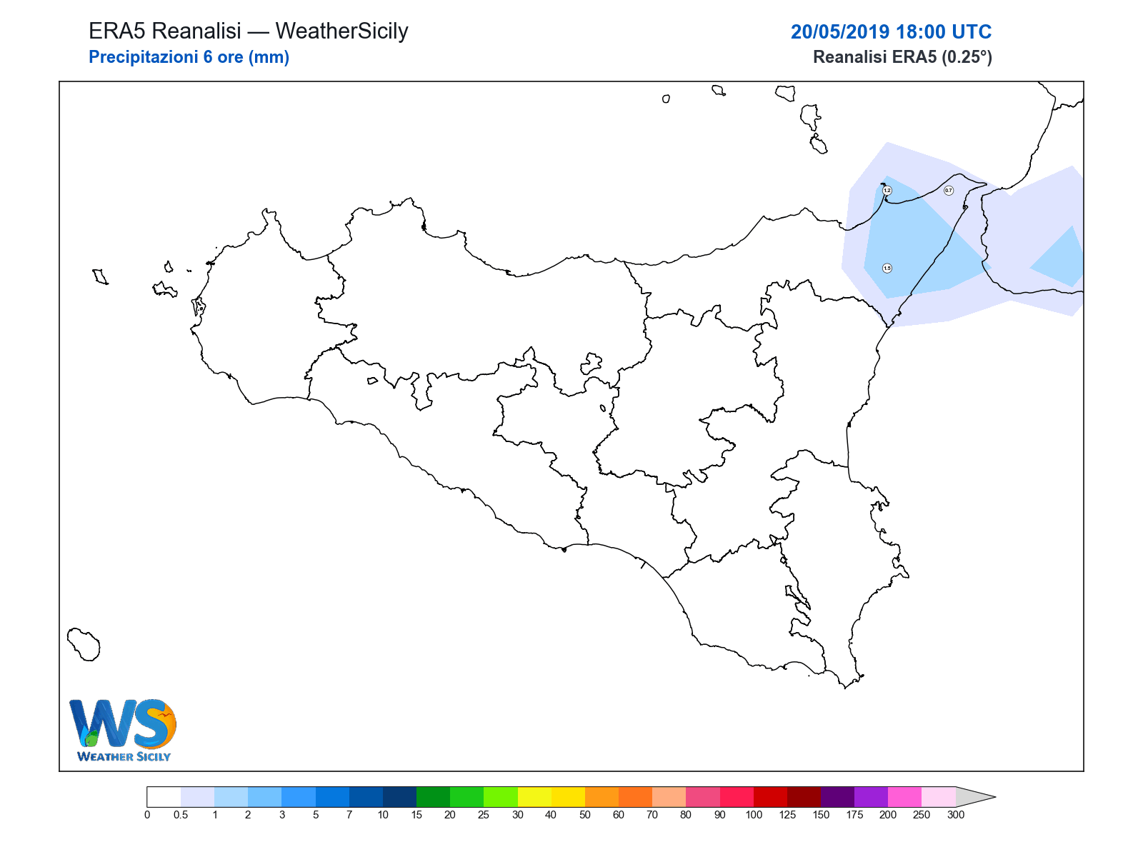 Precipitazioni (6 ore) · 2019052018