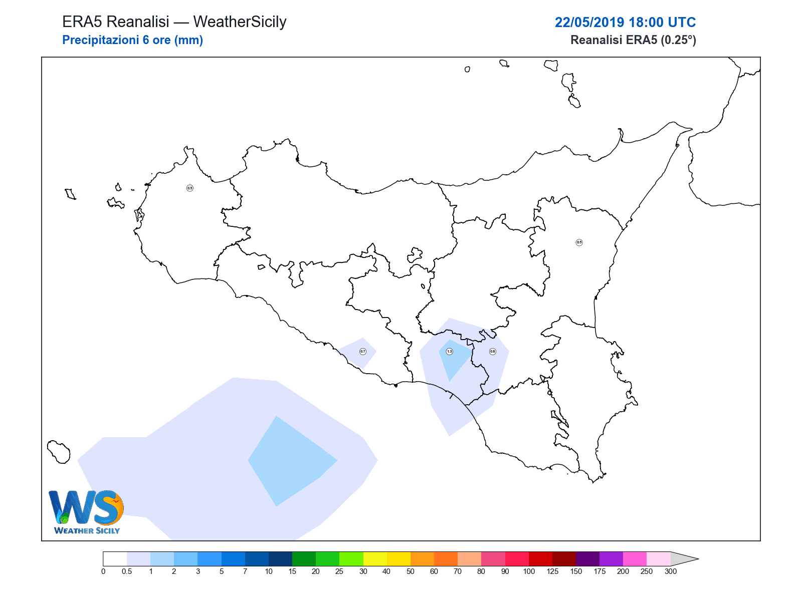 Precipitazioni (6 ore) · 2019052218