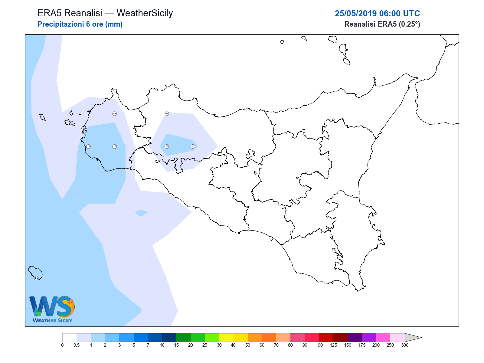 Precipitazioni (6 ore) · 2019052506