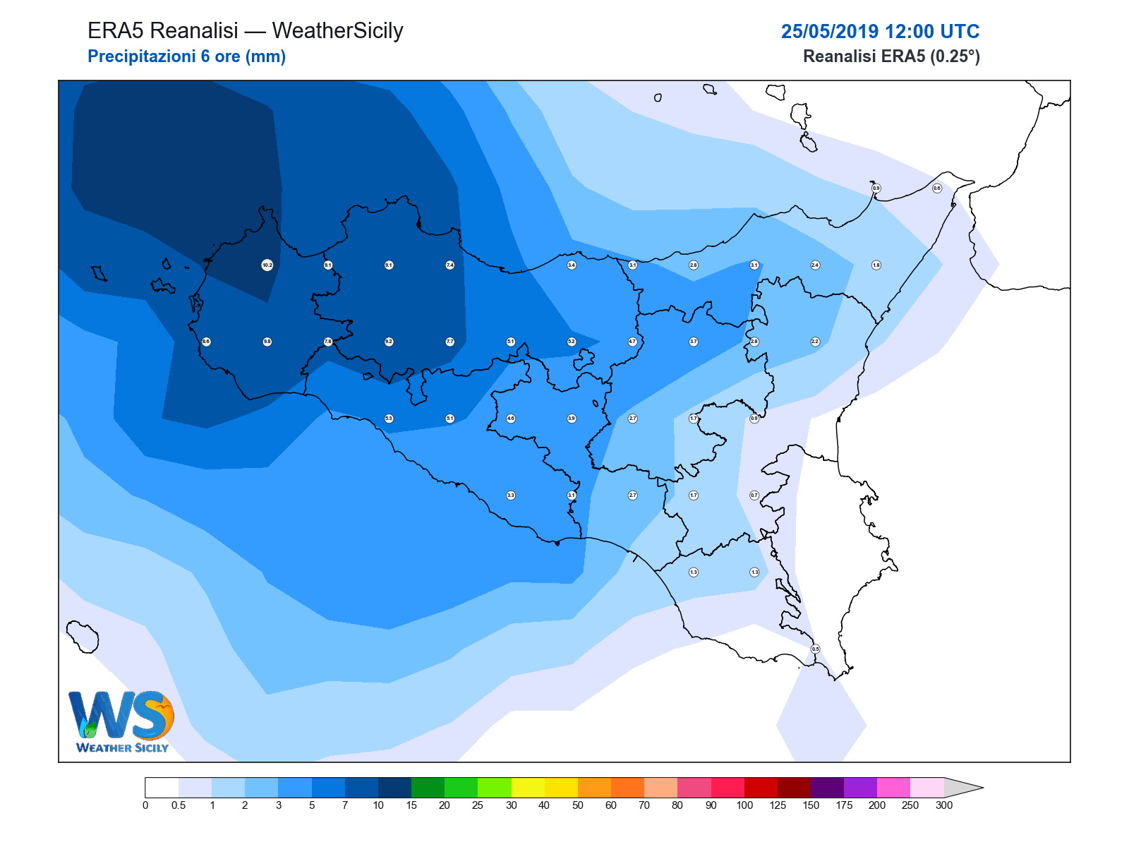 Precipitazioni (6 ore) · 2019052512