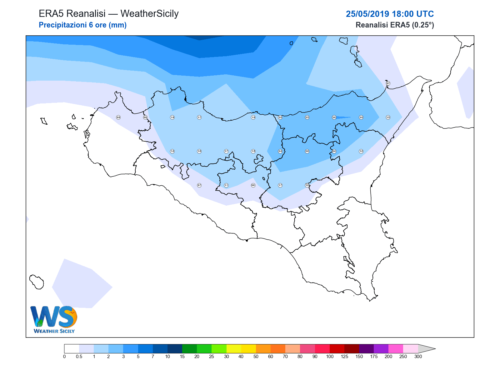 Precipitazioni (6 ore) · 2019052518