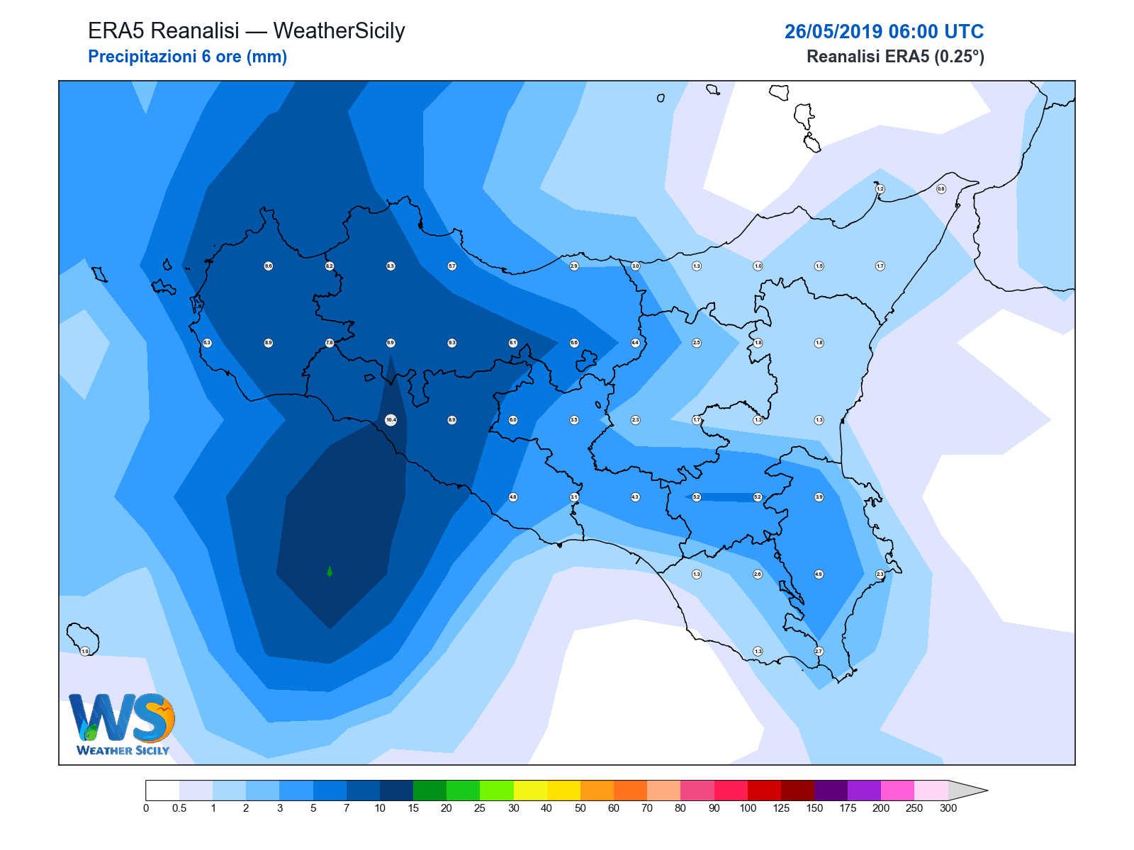 Precipitazioni (6 ore) · 2019052606