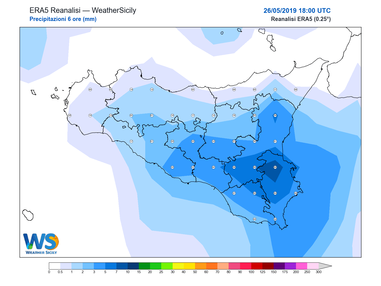 Precipitazioni (6 ore) · 2019052618