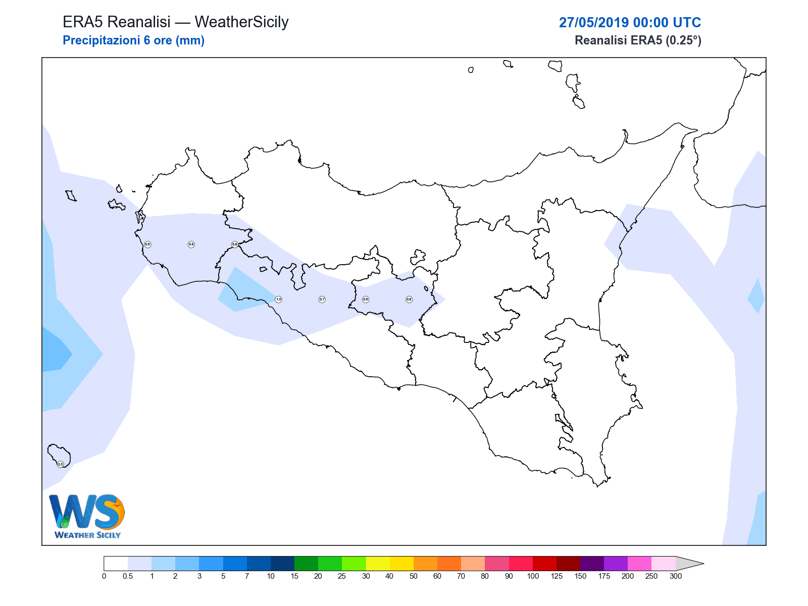 Precipitazioni (6 ore) · 2019052700