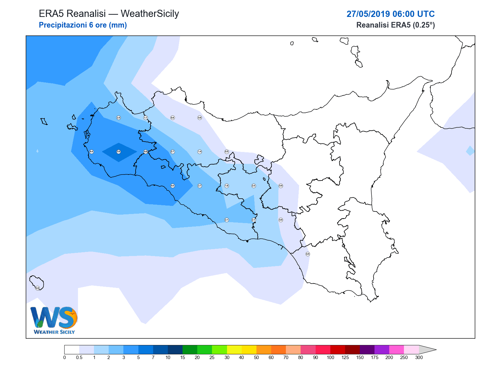 Precipitazioni (6 ore) · 2019052706
