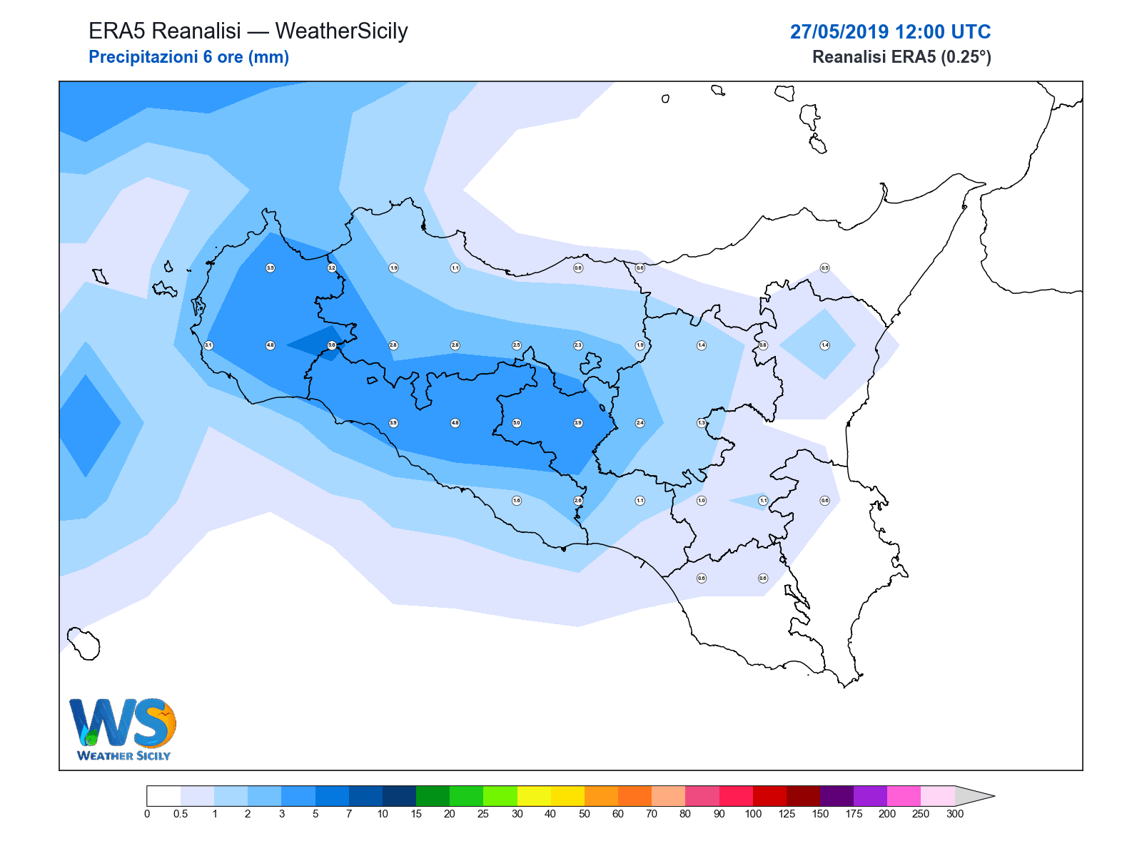 Precipitazioni (6 ore) · 2019052712