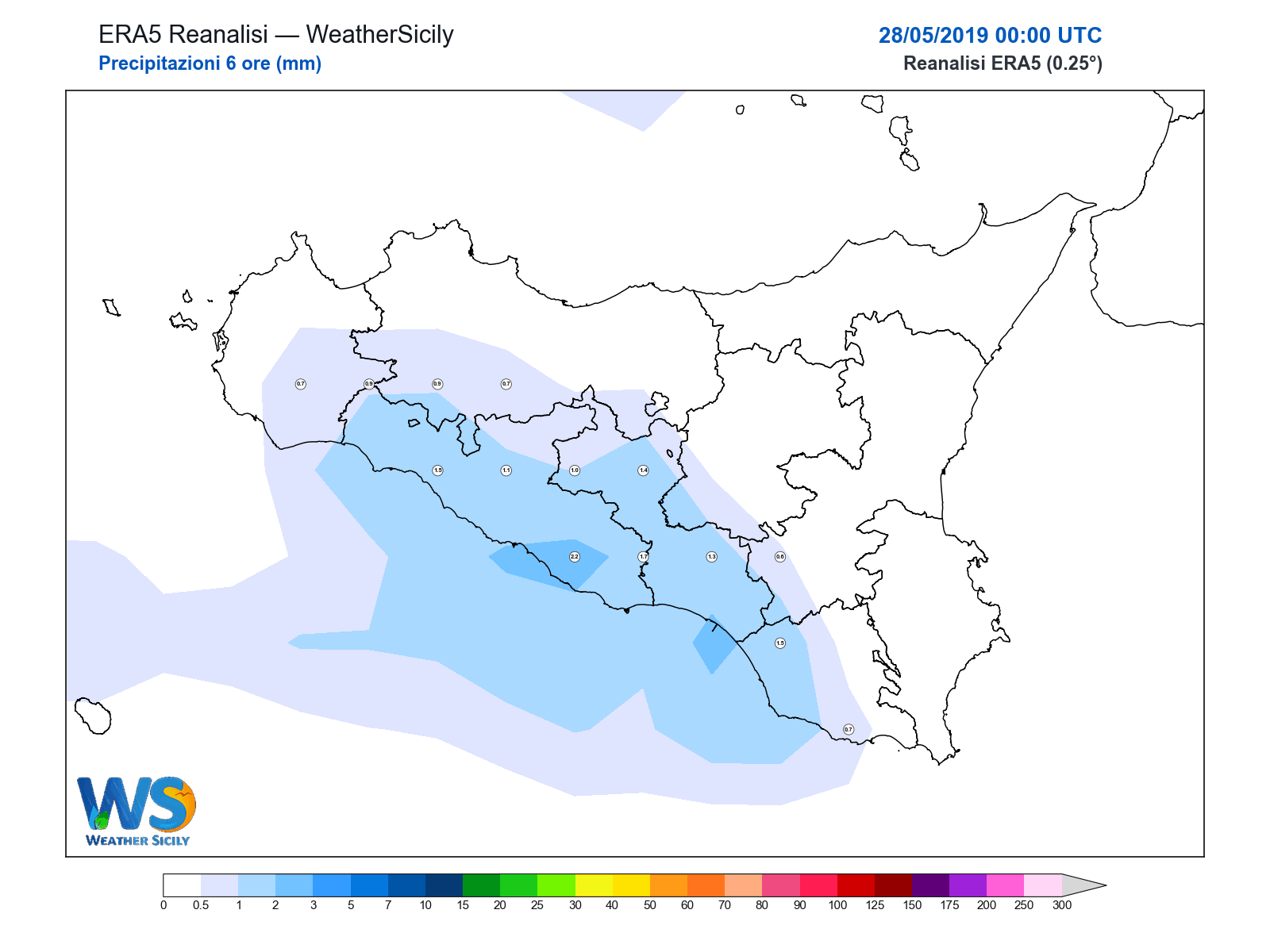 Precipitazioni (6 ore) · 2019052800