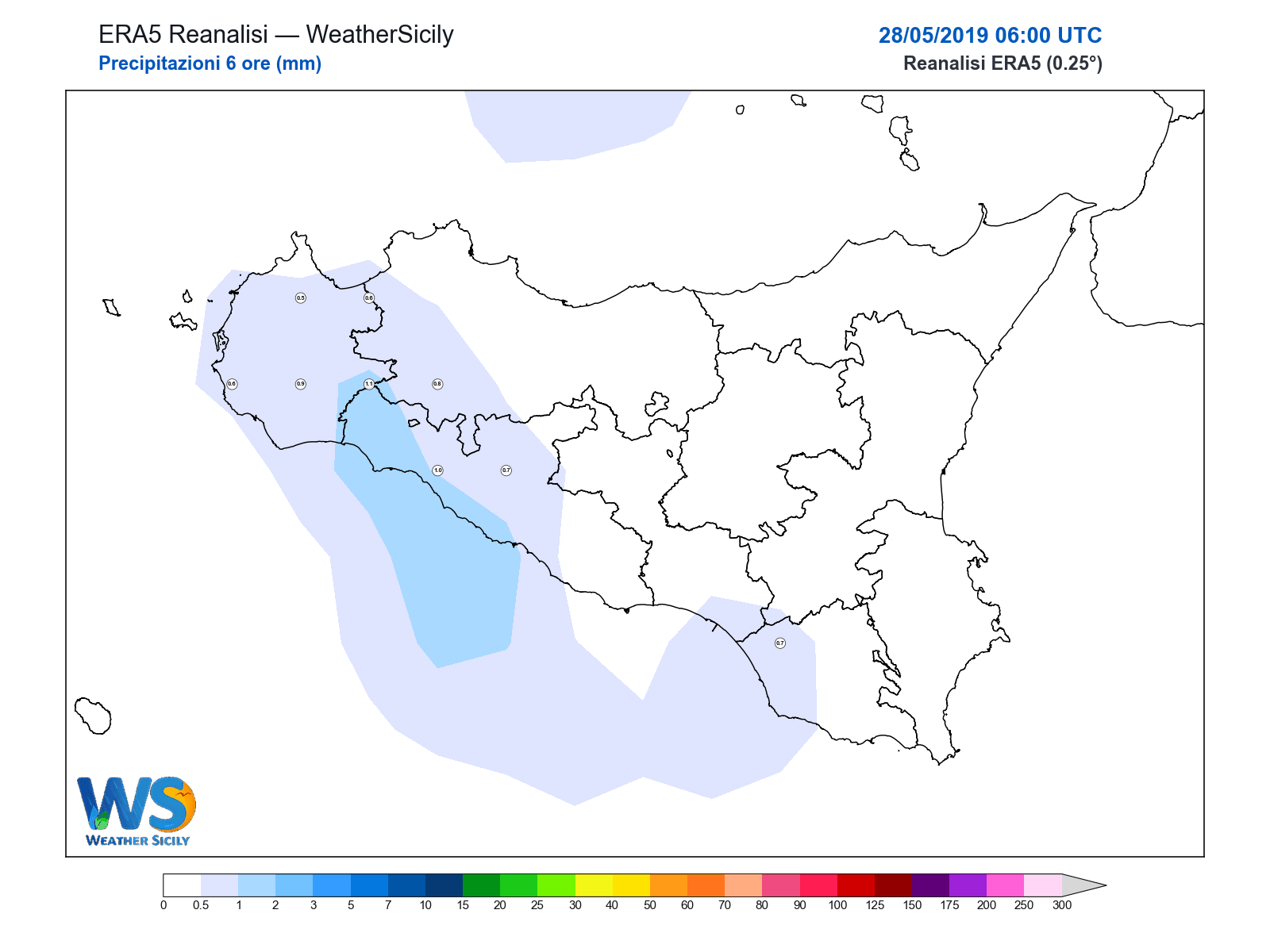 Precipitazioni (6 ore) · 2019052806